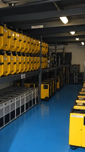 Stock de matériel d'assèchement professionnel au dépôt de Saint-André-de-la-Roche