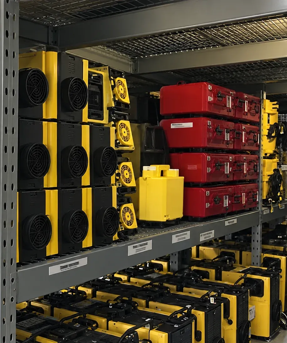 Racks de stockage et banc de test technique des appareils d'assèchement Trotec et Corroventa